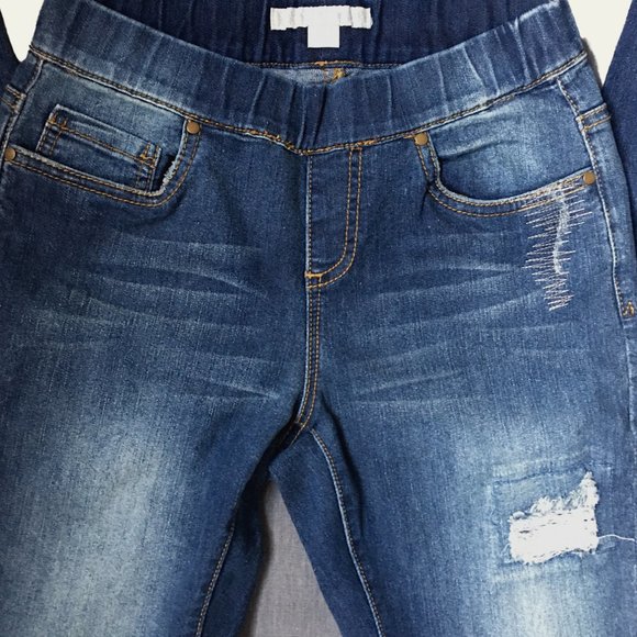 BOSTON PROPER DISTRESSED PULL-UP SKINNY JEANS - Picture 4 of 11